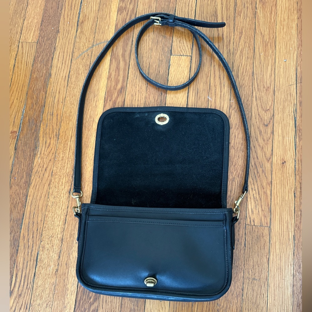 Vintage Black Leather Coach Penny Crossbody Purse - Picture 2 of 15